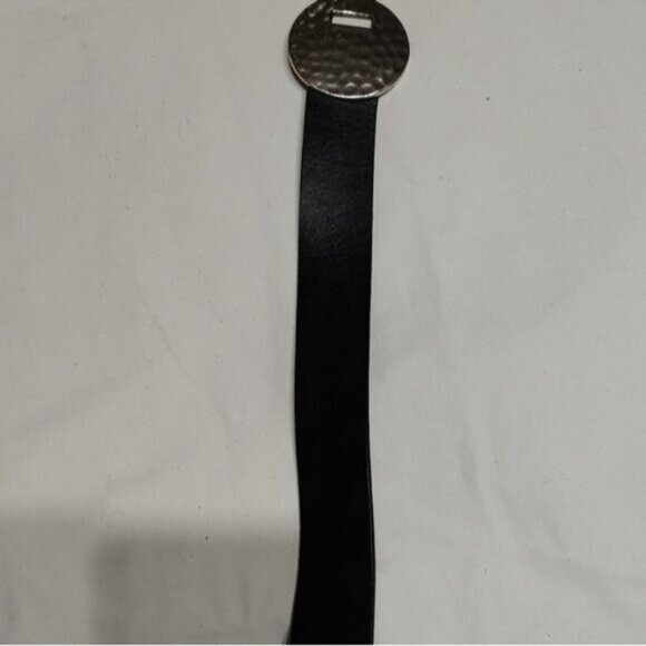 Chicos Black Leather Adjustable Belt w/ Geometric Silvertone Metal Buckle - Picture 7 of 11